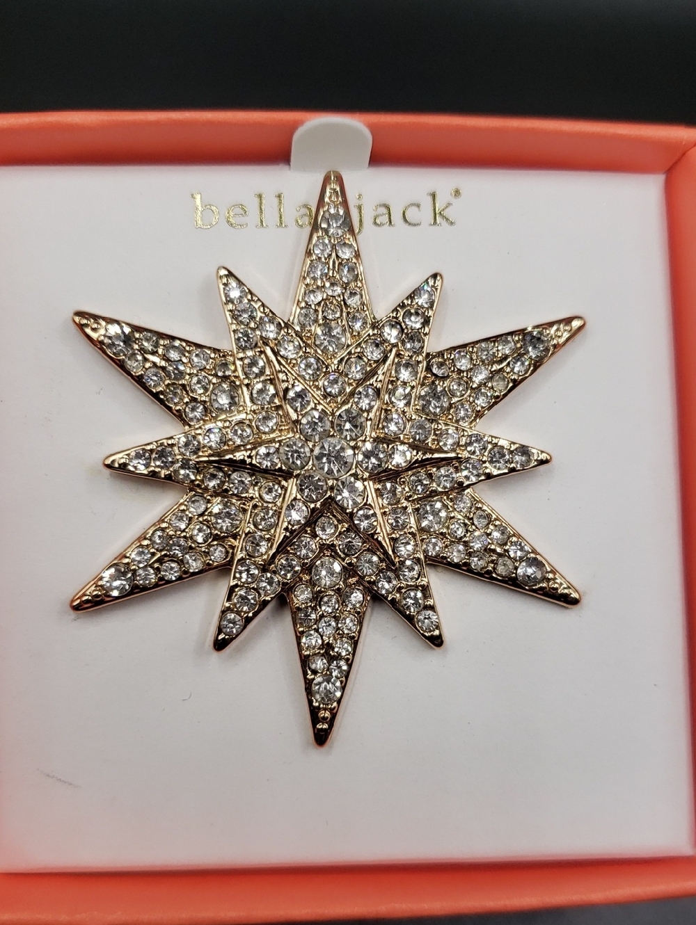 Bella Jack Goldtone Starburst with Rhinestone Crystals Brooch - Picture 2 of 5